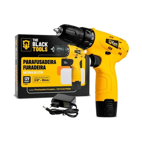 Parafusadeira Furadeira The Black Tools TB12A 3/8 a Bateria Cor Amarelo Frequência 60Hz