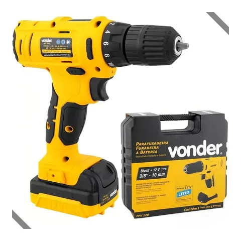 Parafusadeira Furadeira A Bateria Vonder Pfv120 Cor Amarelo Frequência 50hz 60hz Bivolt