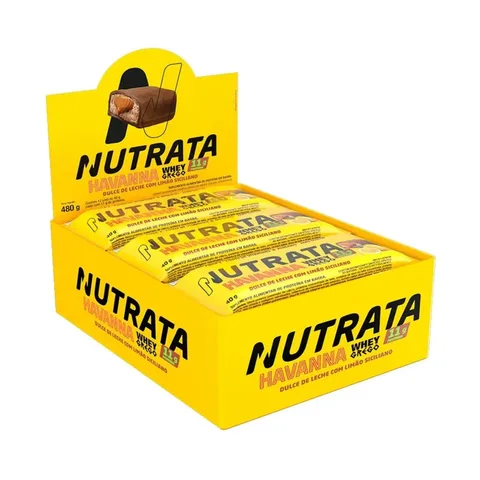 Barra Whey Grego 40g Display com 12 unidades Limão Siciliano e Dulce de Leche Havanna Nutrata