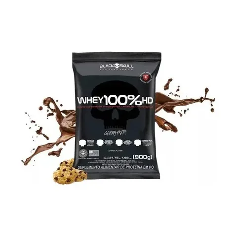Suplemente Em Pó Whey 100% Hd Refil 900g Black Skull Sabor Cookies