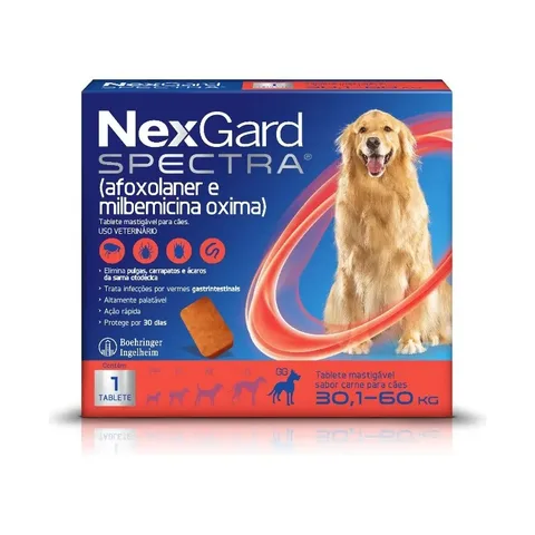 NexGard Spectra Antipulgas e Vermífugo Cães 30,1kg a 60kg 1 tablete