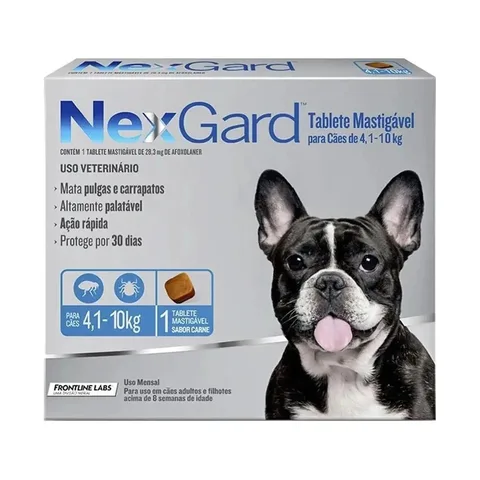 Antipulgas E Carrapatos NexGard Cães 4 a 10kg Comprimido Sabor Carne