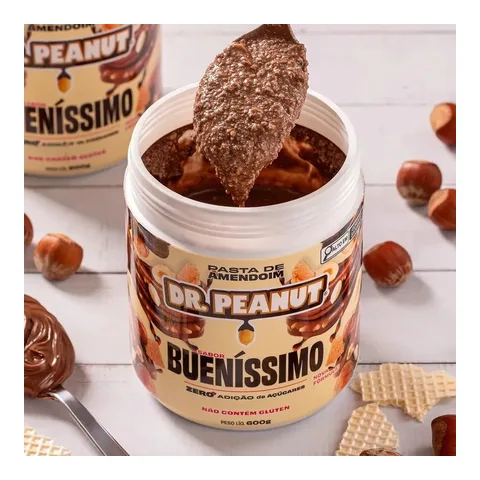 Pasta de Amendoim com Whey Protein 600g Dr. Peanut Sabor Bueníssimo Sem Glúten