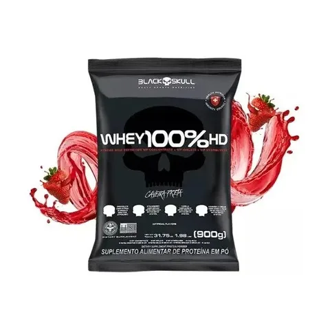 Suplemento em pó Black Skull Whey 100% HD sabor Morango 900 g x 2 unidades