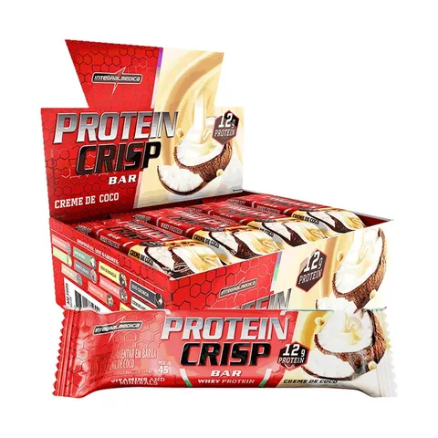 Barra de Proteína Whey Crisp Bar Creme de Coco 12un Integralmedica - Snack Saudável, Crocante e Fonte de Energia para o Dia
