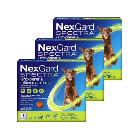 NexGard Spectra 3 Comprimidos Para Cães 7,6 A 15kg Pulgas Carrapatos Vermes