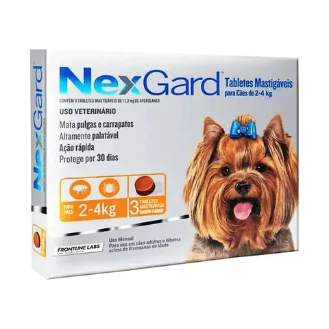 NexGard Antipulgas Carrapatos Para Cães 2 A 4 Kg 3 Comprimidos