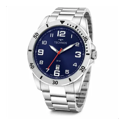 Relógio Technos Masculino 2115NAP/1A 45 Milímetros Casual em Aço Inoxidável Prova D´Agua 50 Metros com Calendário Fundo Azul