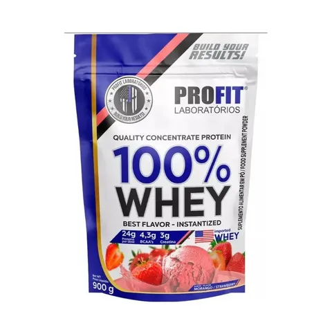 Suplemento Profit 100% Whey Sabor Morango De 900g - Pó