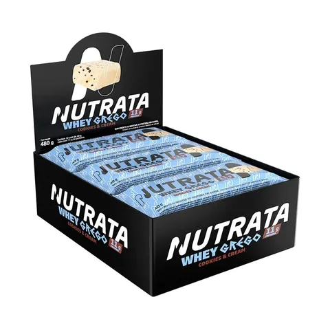 Whey Grego Bar Protein 12 Unidades Nutrata Sabor Cookies And Cream