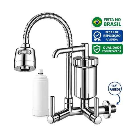 Torneira Com Filtro Com Purificador Agua Bica Flexível Gourmet para Cozinha Parede Luxo Chuveirinho 2 Modos de Jatos A Mais Vendida