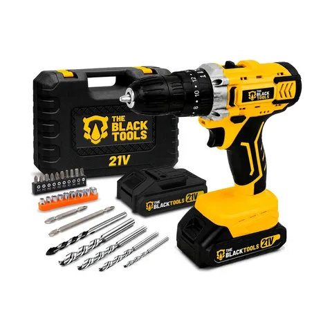 Furadeira E Parafusadeira De Impacto 2 Baterias 2000mah 21v 3/8 Tb-21pkx The Black Tools Com Maleta E Acessorios