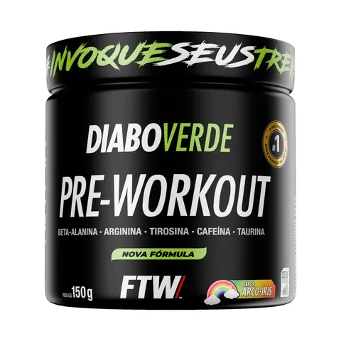 Pré Treino Pre Workout DIABO VERDE Pote 150g Sabor Arco Iris FTW
