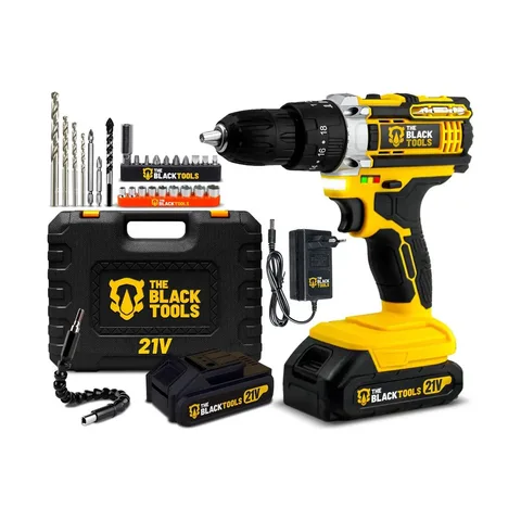 Furadeira Parafusadeira De Impacto 21v Com 2 Baterias Velocidade Ajustável 3/8 10mm Maleta E Acessorios Profissional The Black Tools