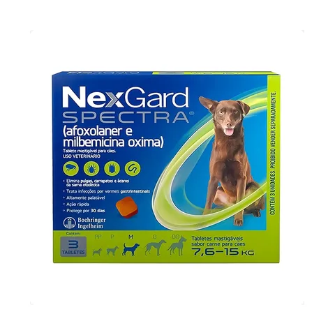 NexGard Spectra Antipulgas e Carrapatos Cães 7,6kg-15kg 3 Tabletes