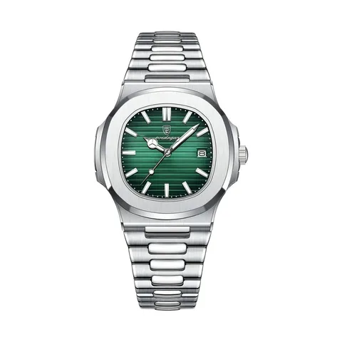 Relógio Poedagar 613 Aço Inoxidável Quartzo Fundo Verde 41mm Resistência Água
