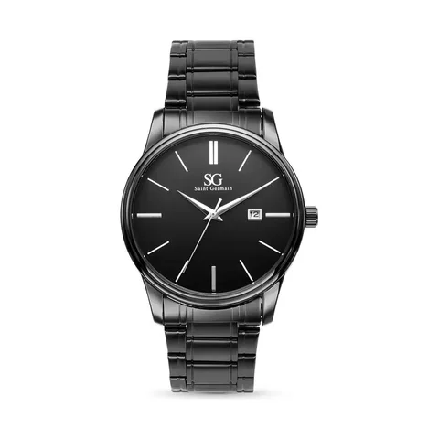 Relógio Chroma Masculino Preto Saint Germain Clássico Caixa Preta Detalhes Prata 42mm