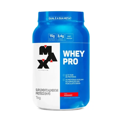 Whey Protein 1kg Whey Pro Max Titanium Sabor Morango BCAA e Aminoácidos