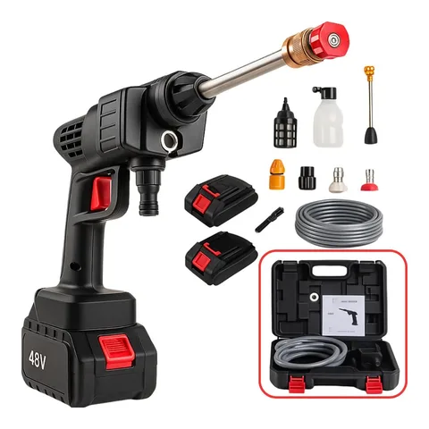 Lavadora Lava Jato Portátil Alta Pressão 2 Baterias Recarregáveis 48v Sem Fio Maleta Preto 50 Hz X 60 Hz