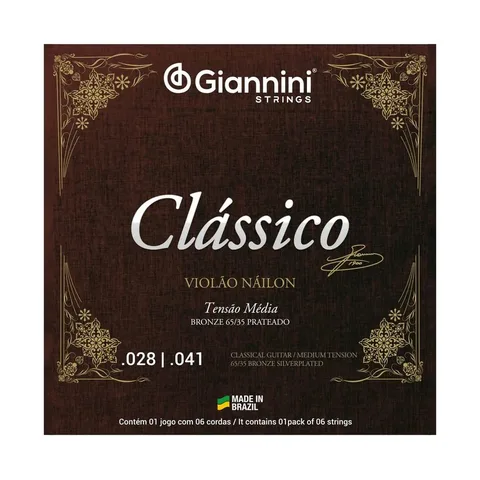 Jogo De Cordas Violão Náilon Giannini Clássico Tensão Média