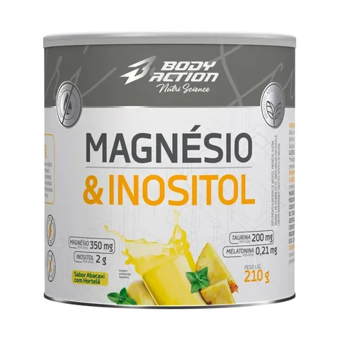 Magnésio E Inositol Taurina Melatonina 210g Bodyaction Sabor Abacaxi Com Hortelã