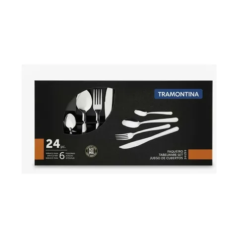 Faqueiro Tramontina 24 Peças Inox Jogo De Talheres Completo 6 Pessoas, Resistente, Não Enferruja, Fácil Limpeza, Kit Talheres Inox Premium Para Cozinha, Mesa Posta E Dia A Dia