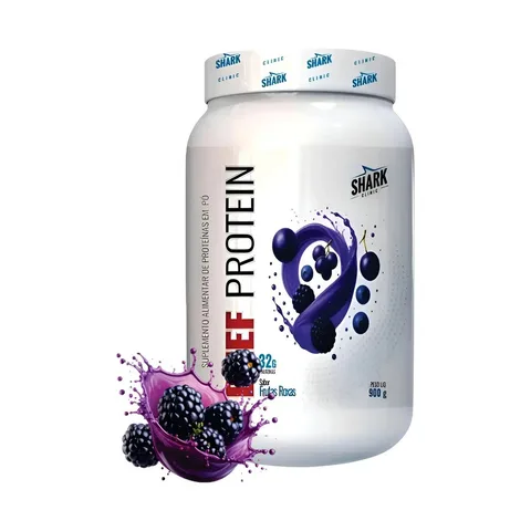 Whey Beef Protein Zero Lactose 900g Morango C/kiwi Shark Pro Sabor Frutas Roxas