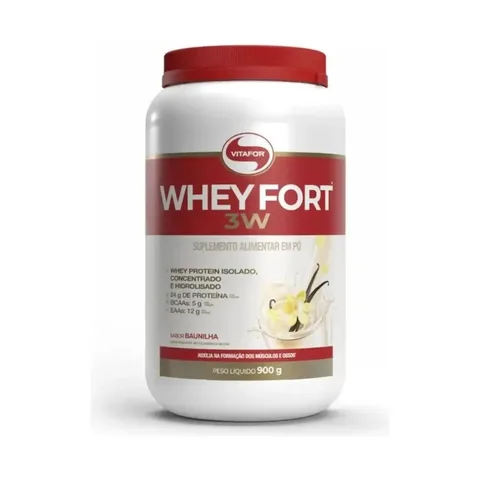 Whey Protein Fort 3w 900g Vitafor Sabor Baunilha