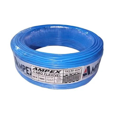 Fio Elétrico Cabo Flexível 2,5mm Rolo 100 Metros. Cobertura Azul