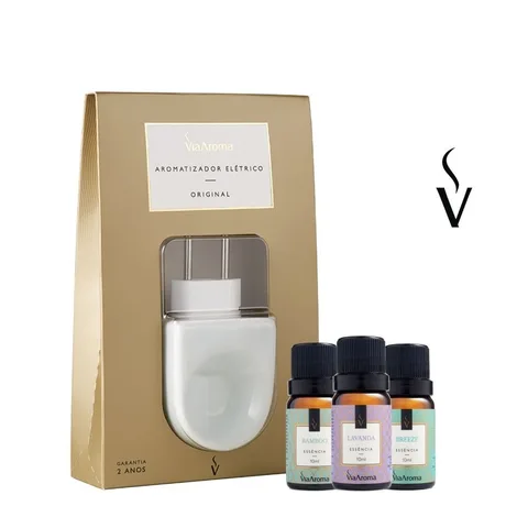 Kit Aromatizador Elétrico Original Bivolt + 3 Essências 10ml Via Aroma
