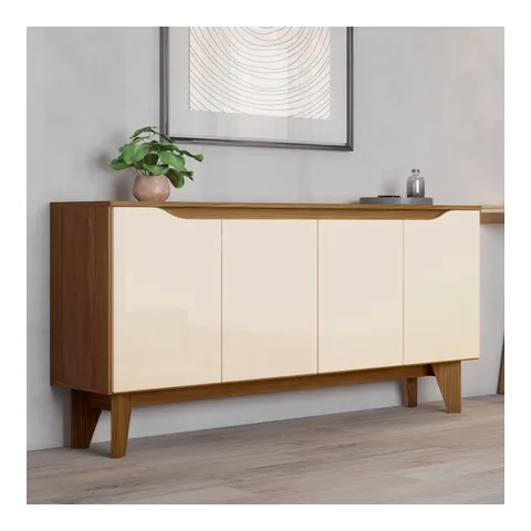 Buffet Aparador 4 Portas 150cm em MDP com Portas em MDF Nature Off White Branco
