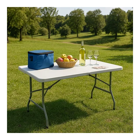 Mesa Dobrável Portátil Plástico Maleta com Alça 152x70cm para Camping Churrasco Praia Branco