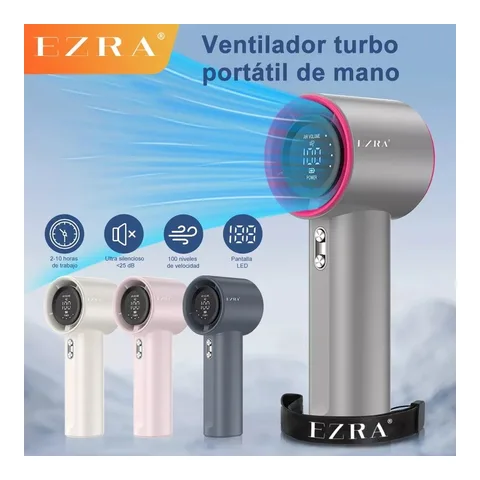 EZRA 3600Mah Mini Ventilador Vento Forte 100 Velocidade do Vento de Engrenagem Display Digital Ventilador Ajustável