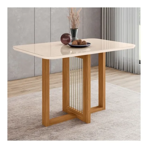 Mesa de Madeira Natalí com Vidro Nature/Off White Sc73- Henn