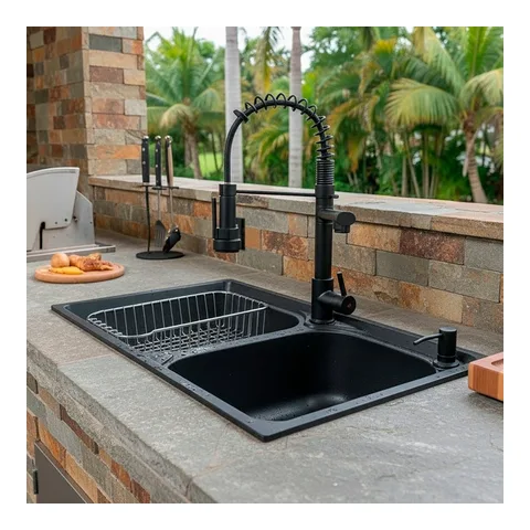 Cuba Gourmet Inox 304 Preta 78x43 + Torneira Monocomando Black Kit Acessórios