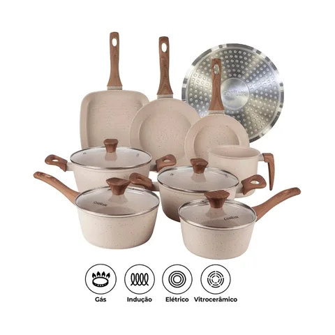 Jogo de Panelas Revestimento Cerâmico Antiaderente 8 Peças Cozilux Linen Ceramic