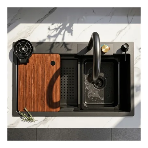 Cuba Gourmet Cozinha Inox Com Led Moderna 75x45cm Pia Acessórios Torneira Cascata Painel Temperatura