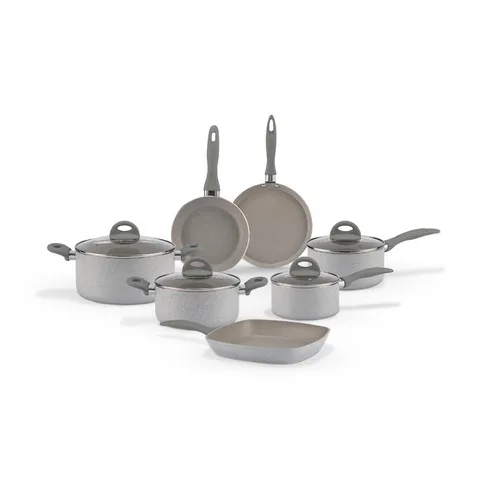 Jogo de Panelas Brinox Antiaderente Ceramic Life - Marble Blend com Indução - Cinza Claro