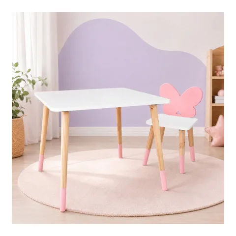 Mesa Cadeira Infantil Madeira Borboletinha Brinquedo Pedagógico Mobiliário Quarto Montessori Criança Kit Livro Educativo