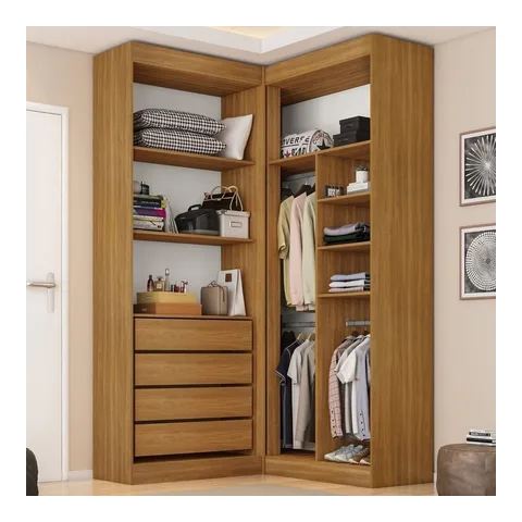 Guarda Roupa Closet Casal sem Portas Canto em L com 4 Gavetas e 3 Cabideiros Versatille Yescasa