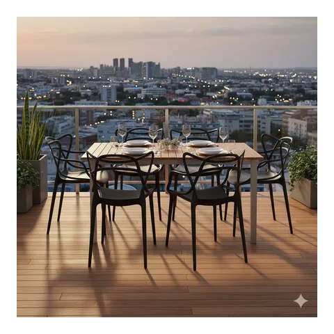 Conjunto 6 Cadeiras Allegra Cozinha Sala de Jantar Varanda Jardim Empilhável