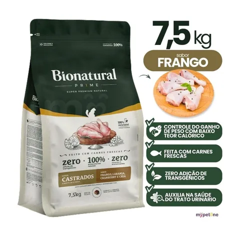 Ração Bionatural para Gatos Castrados Sabor Frango 7,5kg – Nutrição Completa Premium