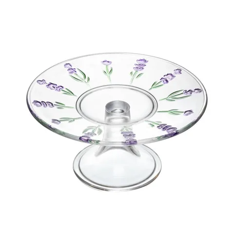 Prato com Pé Lavanda Hand Painting Cristal Wolff Prato para Doces Sobremesas Mesa Posta e Decoração Qualidade Jantar Uso